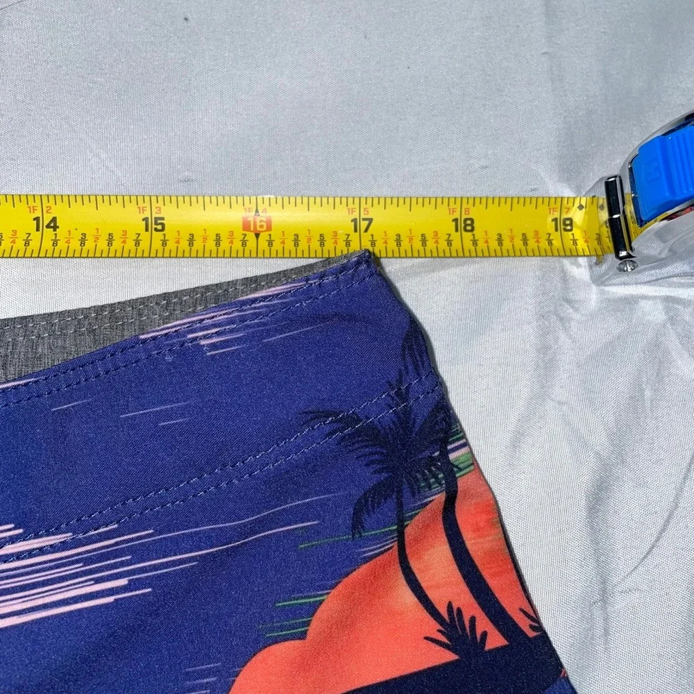 Hurley Phantom Mens Board Shorts Size 34 Navy Blue Tropical Sunset Palm Tree